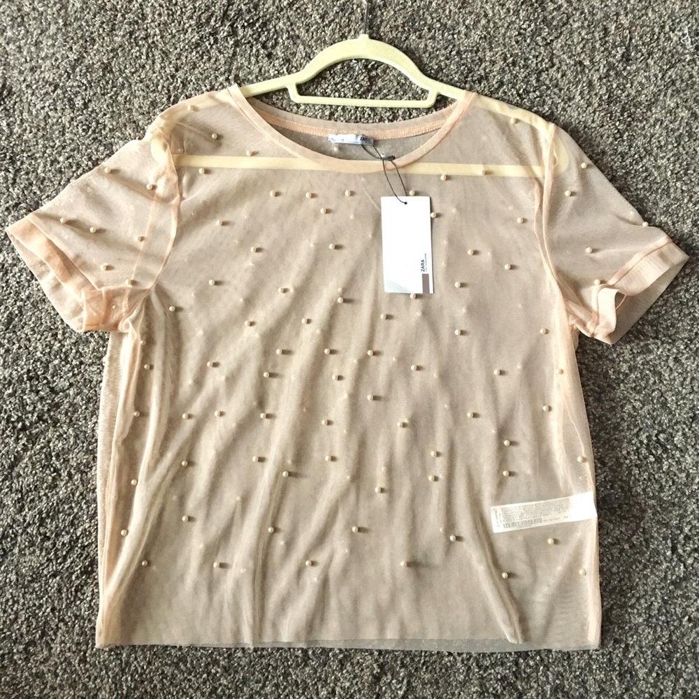 Mesh Sheer Zara Blouse Pearl Detail
